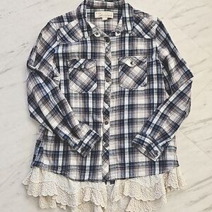 Vintage Havana Flannel Top with Eyelet Fringe